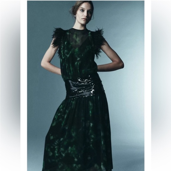 green emerald velvet dress Suzi Maxi Dress with Detachable Feathers main image 1